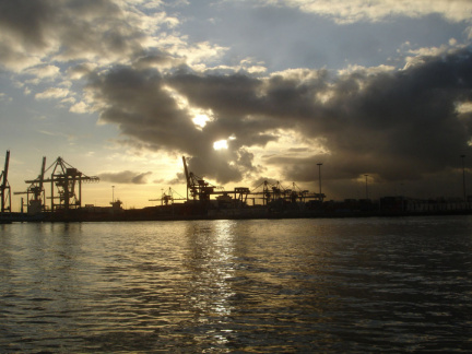 port skyline on sunset